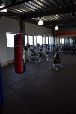 glo gym freeweights and punching bag area